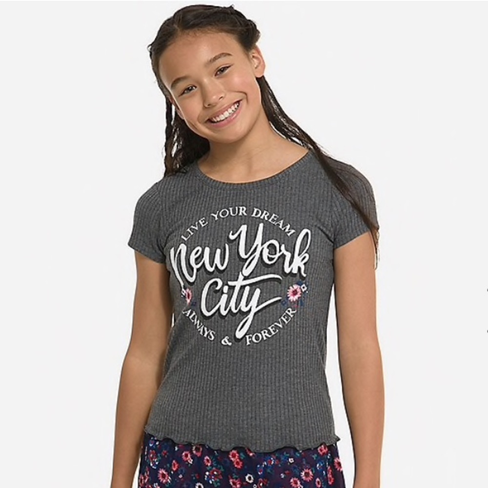 NWT Justice New York Fluted Hem Graphic Tee